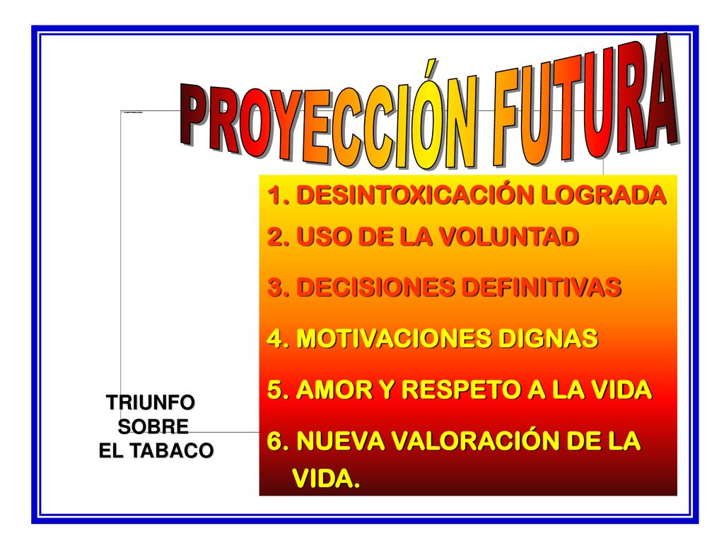 PROYECCIÓN FUTURA 1. DESINTOXICACIÓN LOGRADA 2. USO DE LA VOLUNTAD