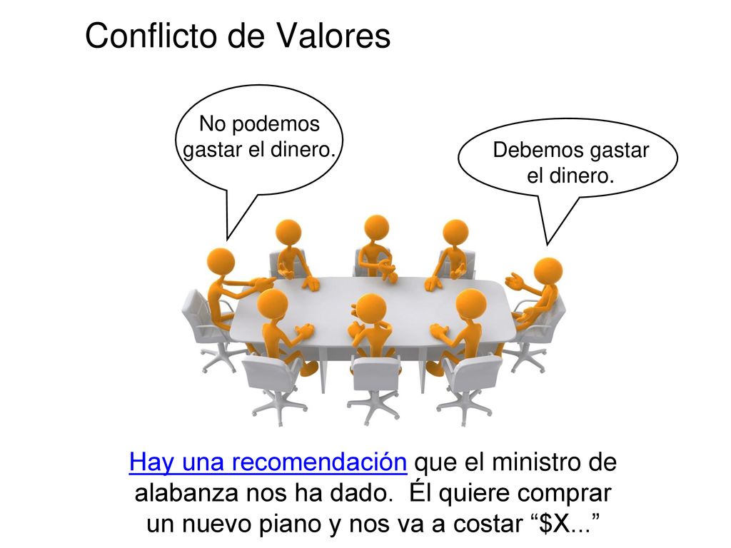 Conflicto de Valores No podemos. gastar el dinero. Debemos gastar. el dinero.