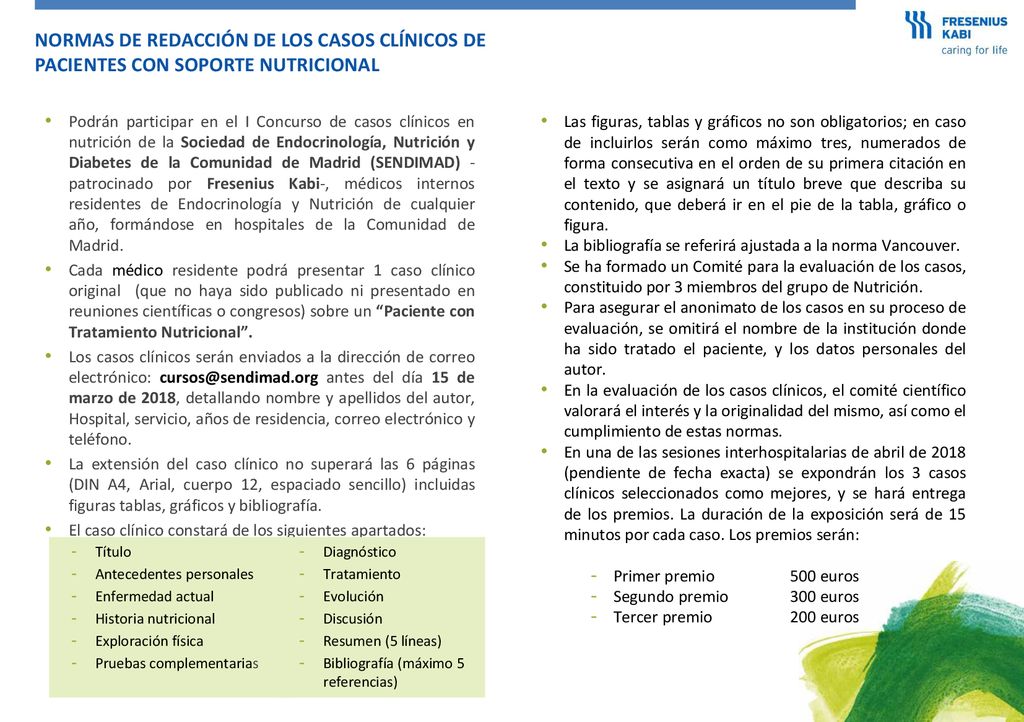 NORMAS DE REDACCIÓN DE LOS CASOS CLÍNICOS DE PACIENTES CON SOPORTE NUTRICIONAL