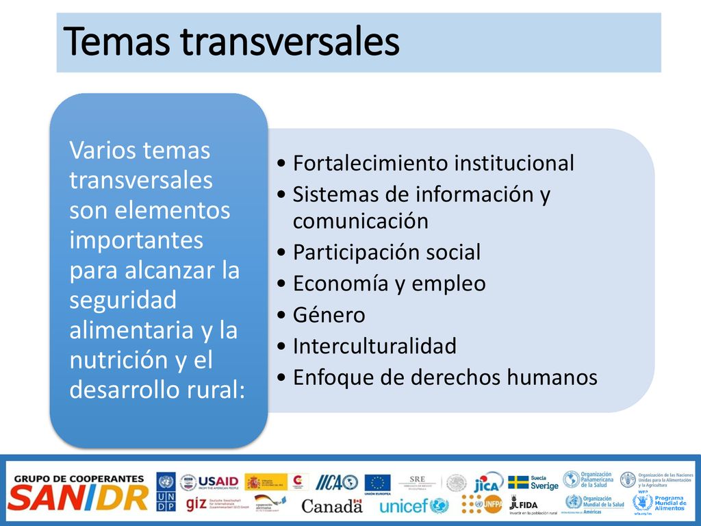Temas transversales Fortalecimiento institucional. Sistemas de información y comunicación. Participación social.