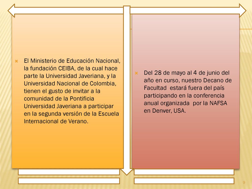 El Ministerio de Educación Nacional, la fundación CEIBA, de la cual hace parte la Universidad Javeriana, y la Universidad Nacional de Colombia, tienen el gusto de invitar a la comunidad de la Pontificia Universidad Javeriana a participar en la segunda versión de la Escuela Internacional de Verano.