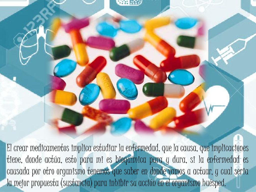 El crear medicamentos implica estudiar la enfermedad, que la causa, que implicaciones tiene, donde actúa, esto para mi es bioquímica pura y dura, si la enfermedad es causada por otro organismo tenemos que saber en donde vamos a actuar, y cual seria la mejor propuesta (sustancia) para inhibir su acción en el organismo huésped.