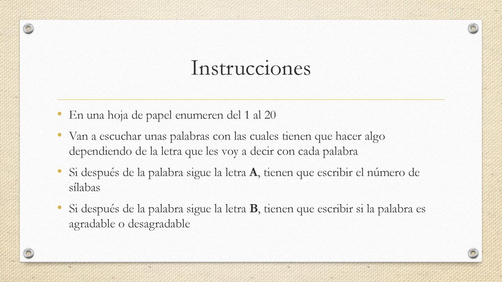 Instrucciones En una hoja de papel enumeren del 1 al 20