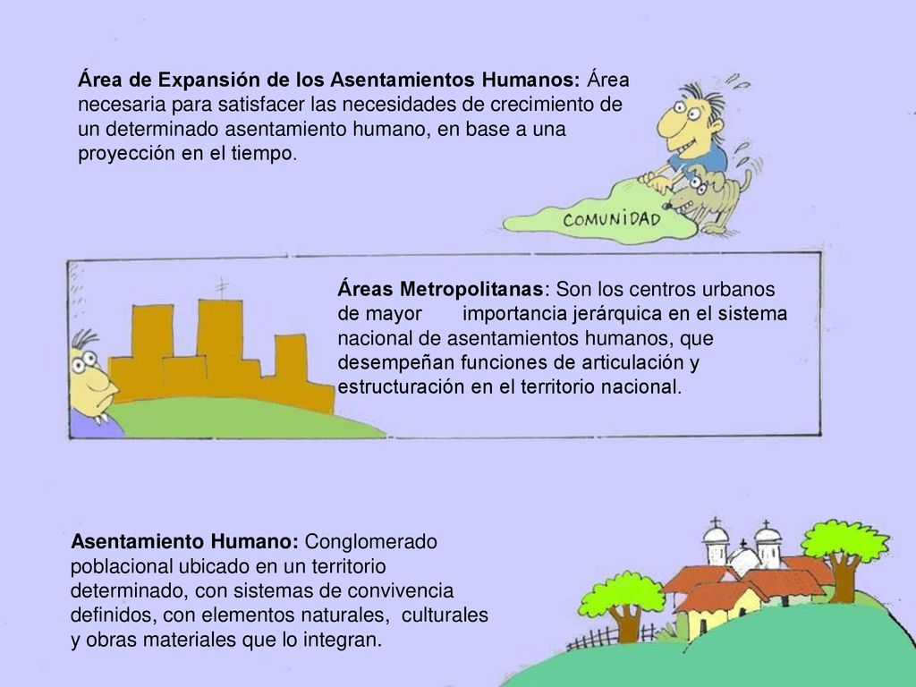 Área de Expansión de los Asentamientos Humanos: Área necesaria para satisfacer las necesidades de crecimiento de un determinado asentamiento humano, en base a una proyección en el tiempo.