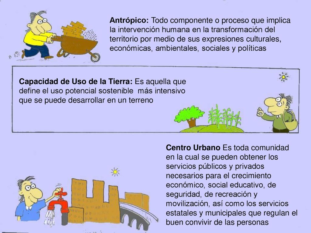 Antrópico: Todo componente o proceso que implica la intervención humana en la transformación del territorio por medio de sus expresiones culturales, económicas, ambientales, sociales y políticas