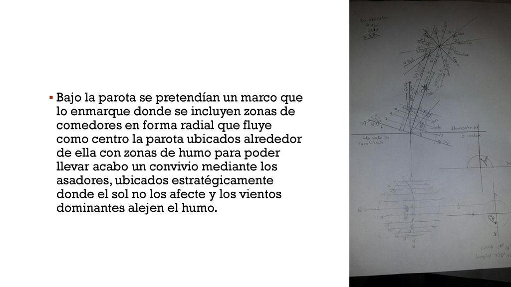Bajo la parota se pretendían un marco que lo enmarque donde se incluyen zonas de comedores en forma radial que fluye como centro la parota ubicados alrededor de ella con zonas de humo para poder llevar acabo un convivio mediante los asadores, ubicados estratégicamente donde el sol no los afecte y los vientos dominantes alejen el humo.