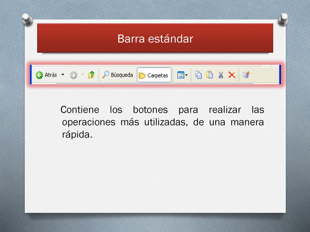 Barra estándar Contiene los botones para realizar las operaciones más utilizadas, de una manera rápida.