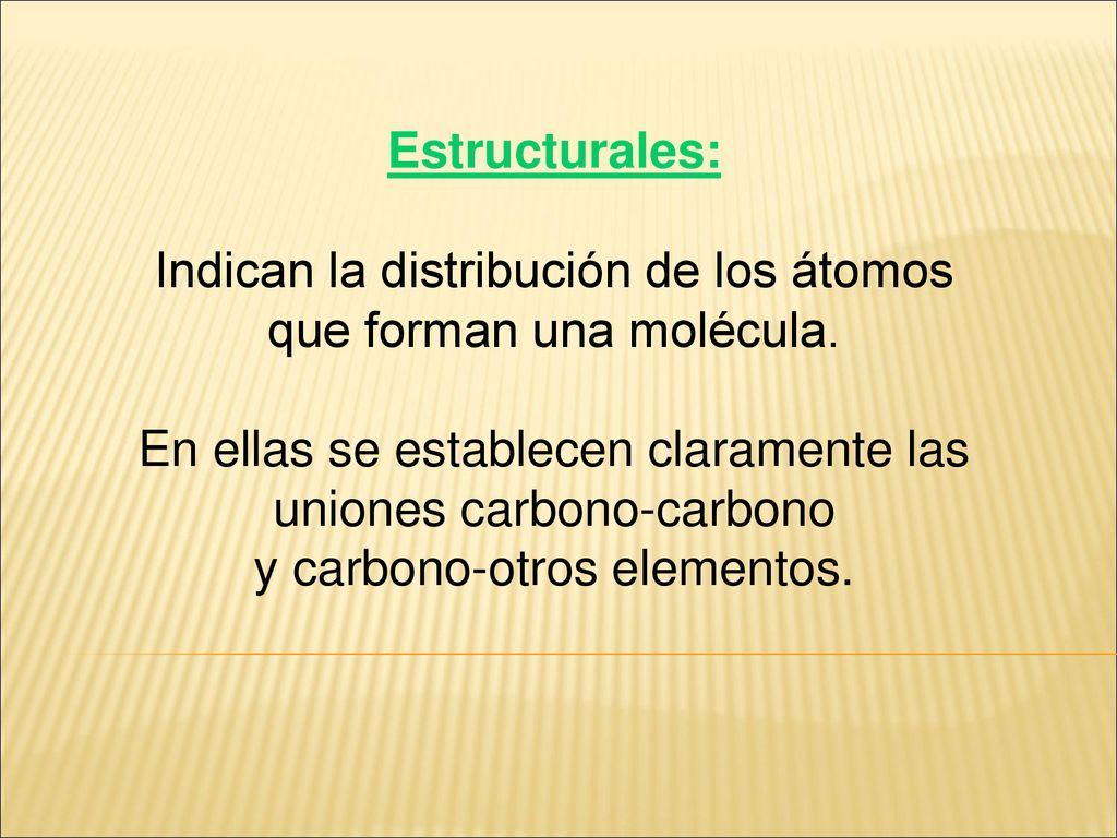 Indican la distribución de los átomos que forman una molécula.