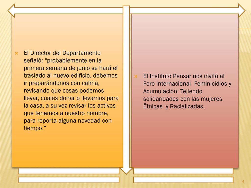 El Director del Departamento señaló: probablemente en la primera semana de junio se hará el traslado al nuevo edificio, debemos ir preparándonos con calma, revisando que cosas podemos llevar, cuales donar o llevarnos para la casa, a su vez revisar los activos que tenemos a nuestro nombre, para reporta alguna novedad con tiempo.