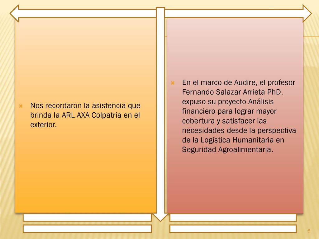 Nos recordaron la asistencia que brinda la ARL AXA Colpatria en el exterior.