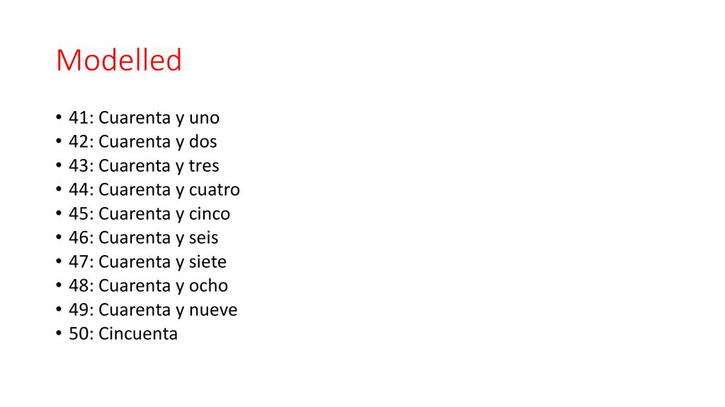 Modelled 41: Cuarenta y uno 42: Cuarenta y dos 43: Cuarenta y tres