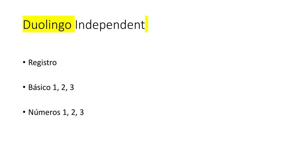 Duolingo Independent Registro Básico 1, 2, 3 Números 1, 2, 3