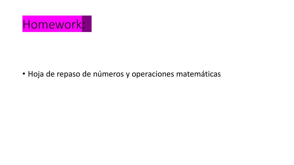 Homework: Hoja de repaso de números y operaciones matemáticas