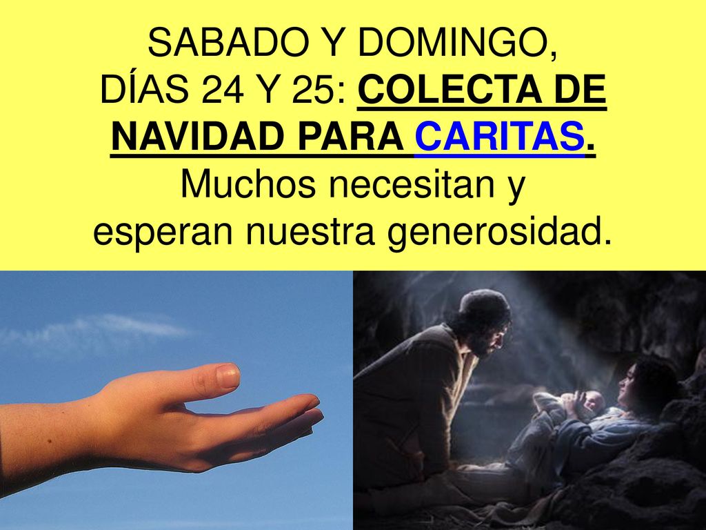 SABADO Y DOMINGO, DÍAS 24 Y 25: COLECTA DE NAVIDAD PARA CARITAS