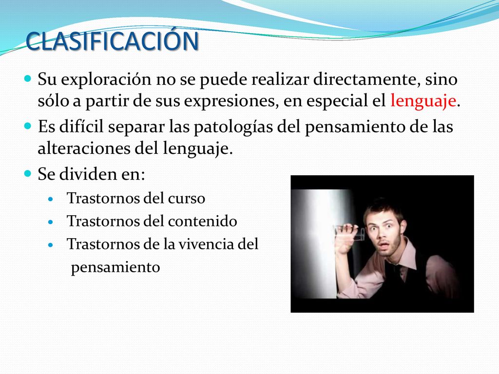 CLASIFICACIÓN Su exploración no se puede realizar directamente, sino sólo a partir de sus expresiones, en especial el lenguaje.