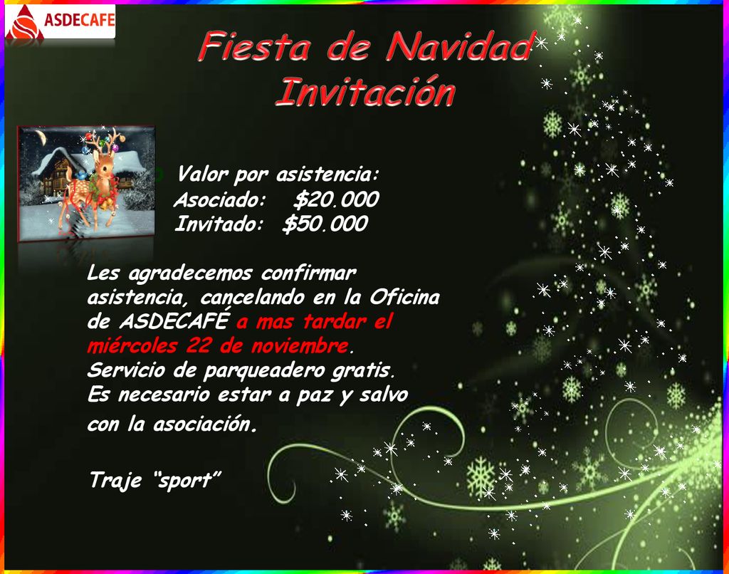 Fiesta de Navidad Invitación Bo Valor por asistencia: