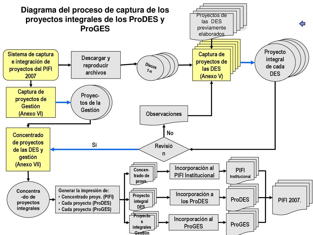 Diagrama del proceso de captura de los proyectos integrales de los ProDES y ProGES