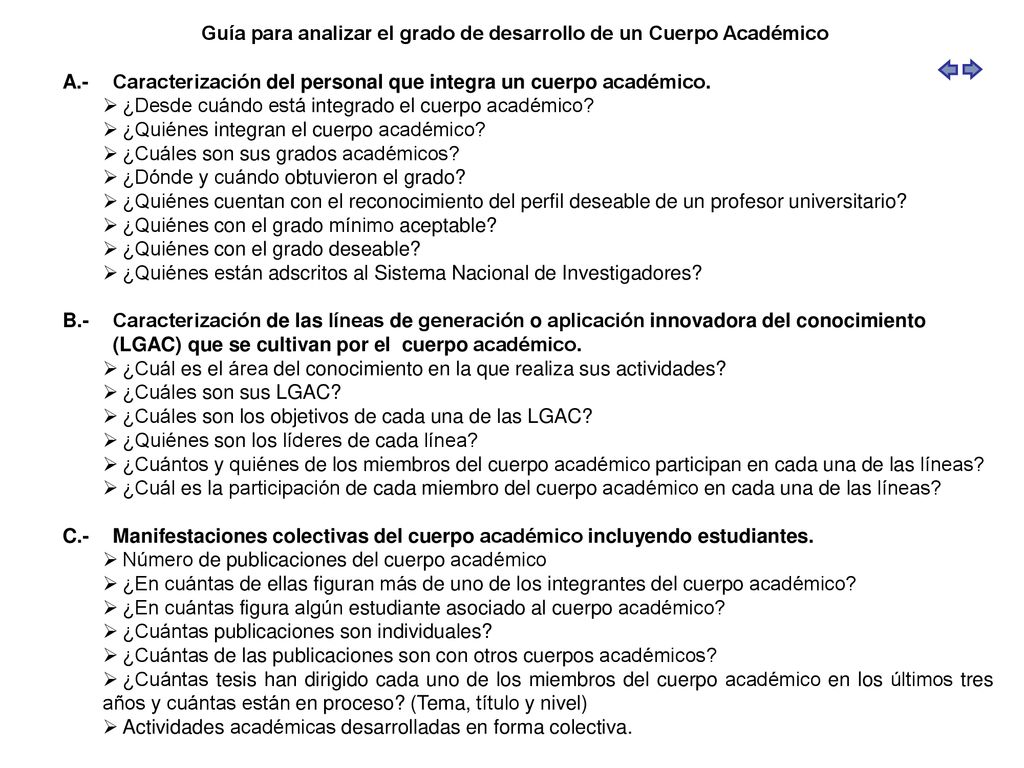 Guía para analizar el grado de desarrollo de un Cuerpo Académico