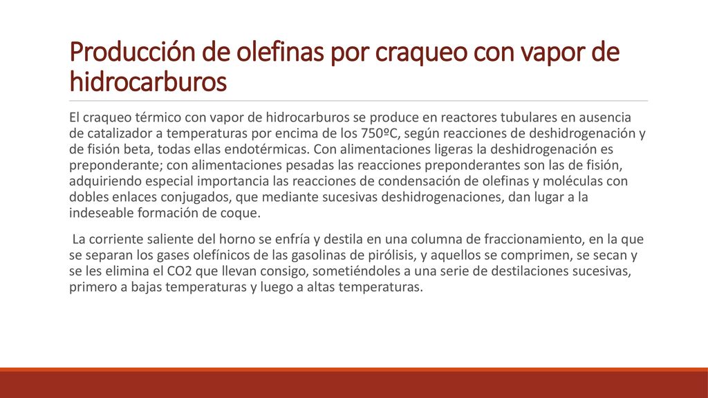 Producción de olefinas por craqueo con vapor de hidrocarburos