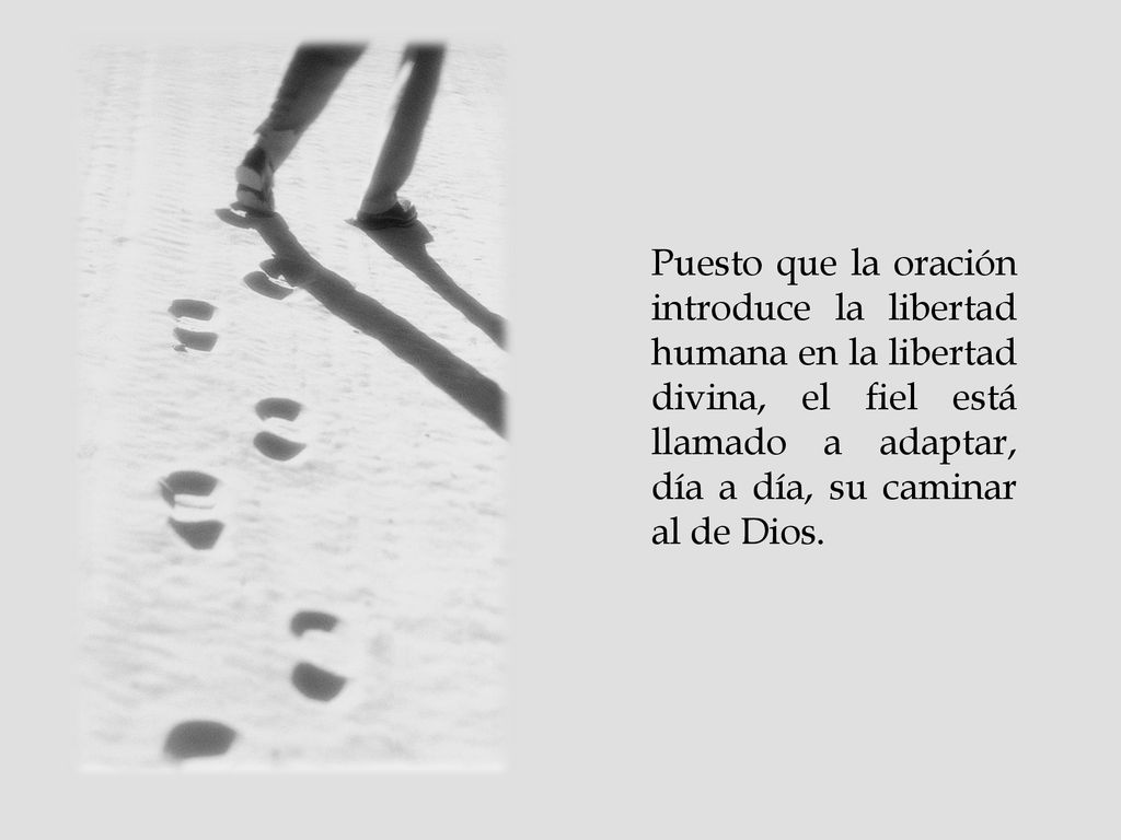 Puesto que la oración introduce la libertad humana en la libertad divina, el fiel está llamado a adaptar, día a día, su caminar al de Dios.