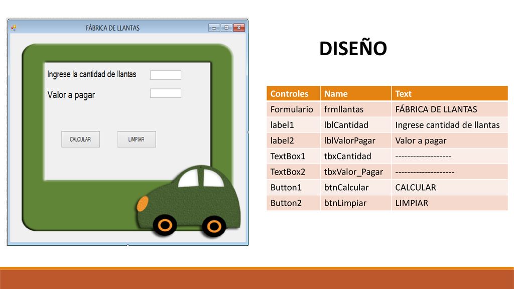 DISEÑO Controles Name Text Formulario frmllantas FÁBRICA DE LLANTAS