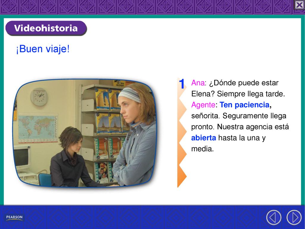 1 ¡Buen viaje! Ana: ¿Dónde puede estar Elena Siempre llega tarde.