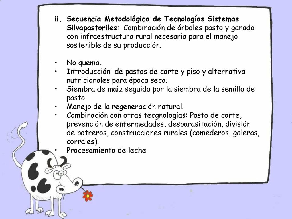 Secuencia Metodológica de Tecnologías Sistemas Silvapastoriles: Combinación de árboles pasto y ganado con infraestructura rural necesaria para el manejo sostenible de su producción.