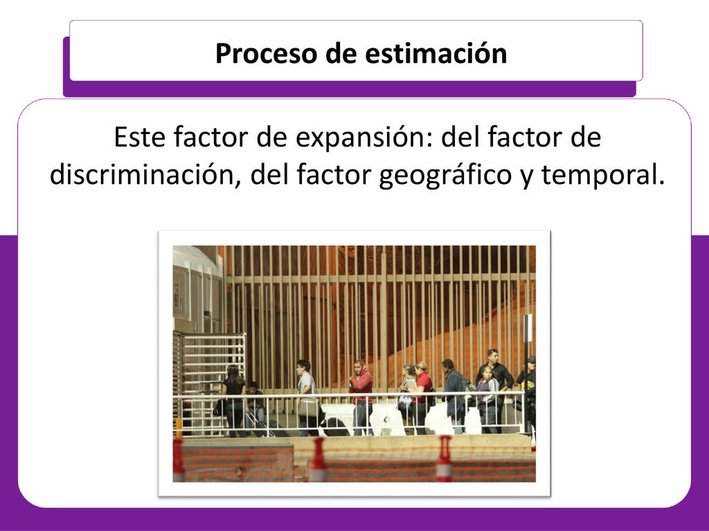 Proceso de estimación Este factor de expansión: del factor de discriminación, del factor geográfico y temporal.