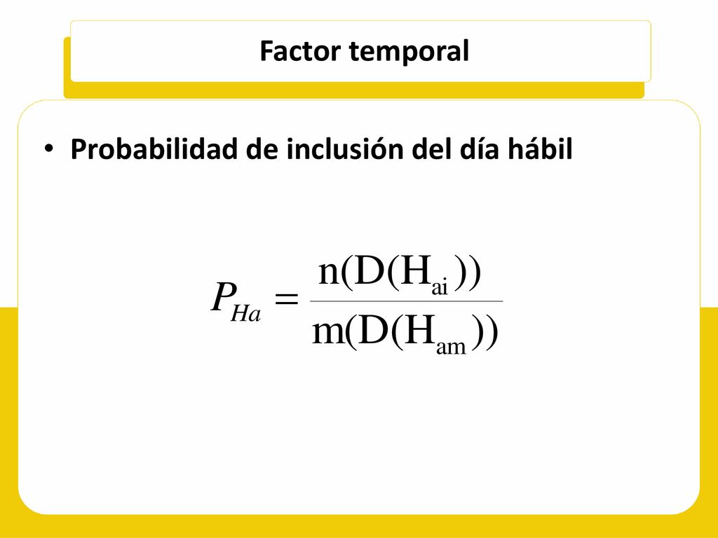 Factor temporal Probabilidad de inclusión del día hábil