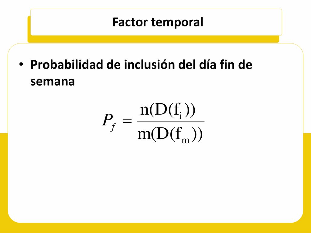 Factor temporal Probabilidad de inclusión del día fin de semana