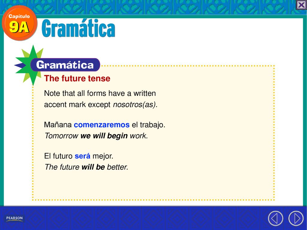 The future tense Note that all forms have a written