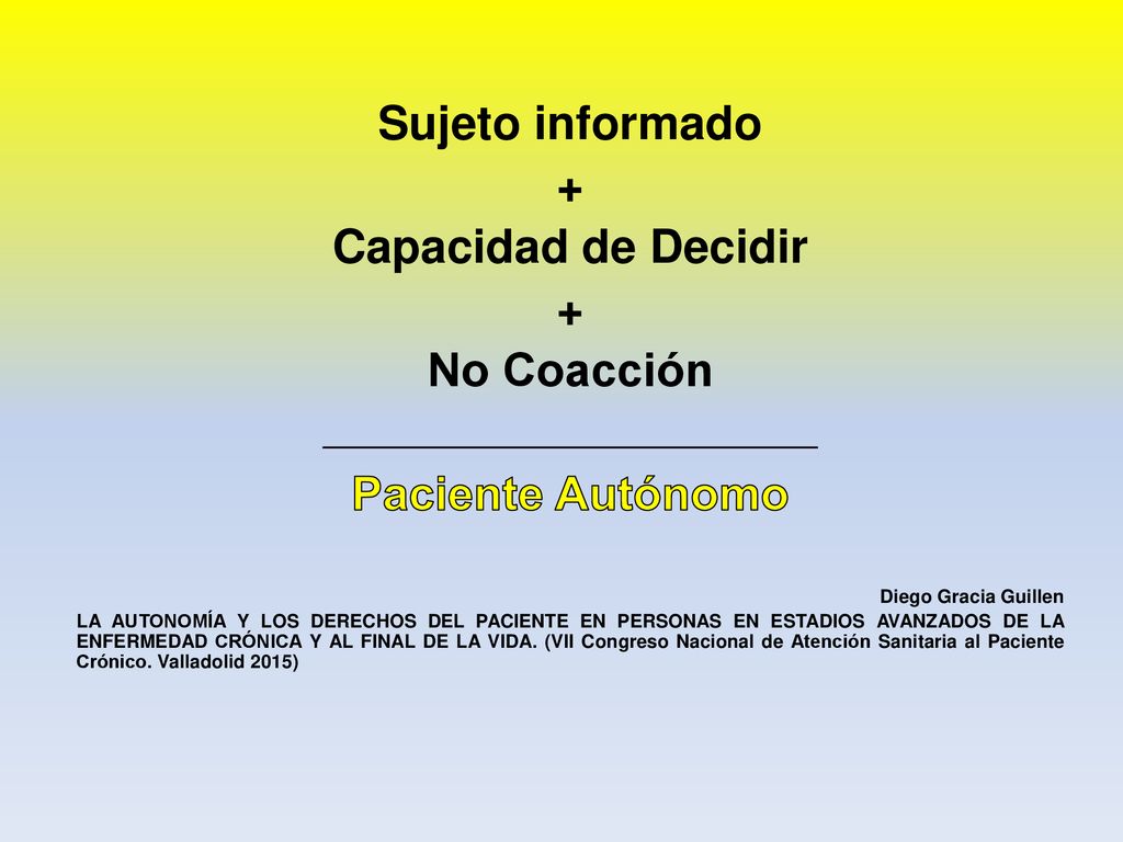 Sujeto informado + Capacidad de Decidir No Coacción Paciente Autónomo