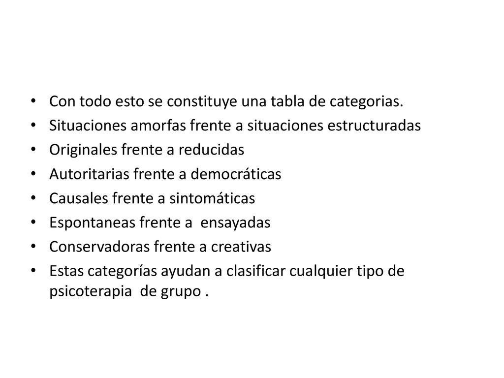 Con todo esto se constituye una tabla de categorias.