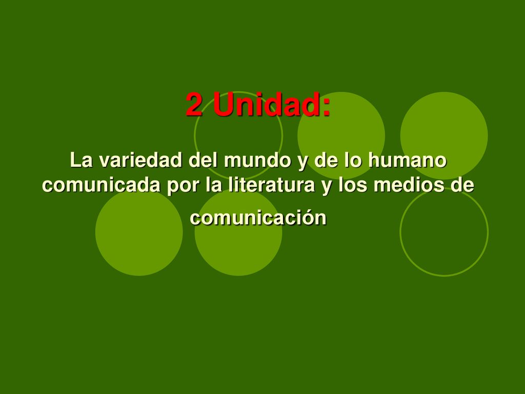 2 Unidad: La variedad del mundo y de lo humano comunicada por la literatura y los medios de comunicación