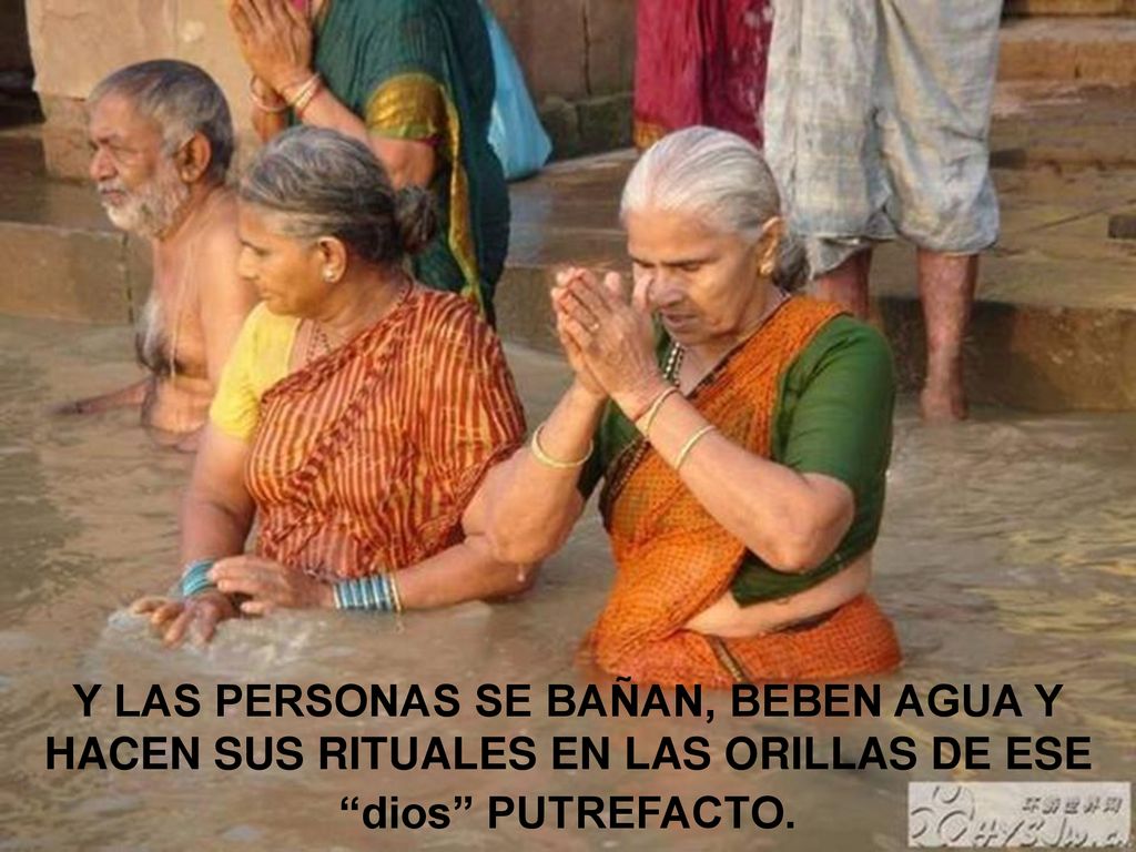 Y LAS PERSONAS SE BAÑAN, BEBEN AGUA Y HACEN SUS RITUALES EN LAS ORILLAS DE ESE dios PUTREFACTO.
