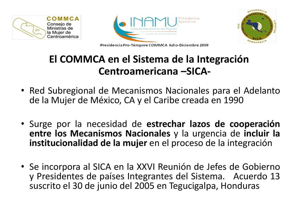 El COMMCA en el Sistema de la Integración Centroamericana –SICA-