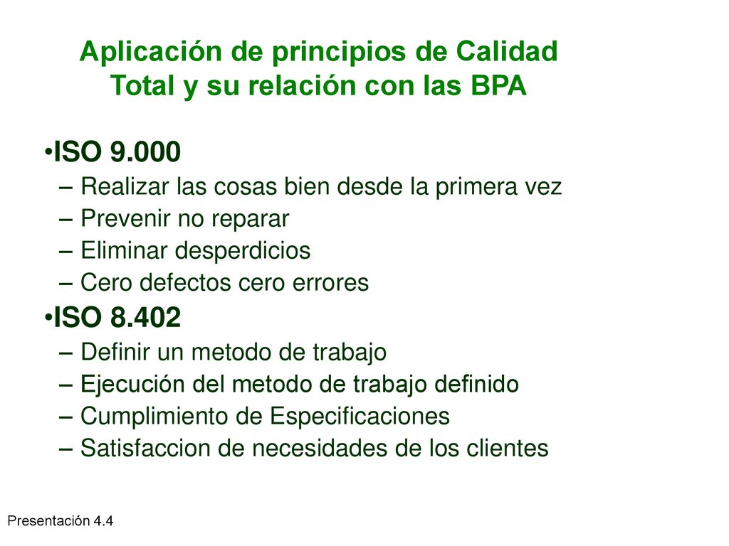 Aplicación de principios de Calidad Total y su relación con las BPA