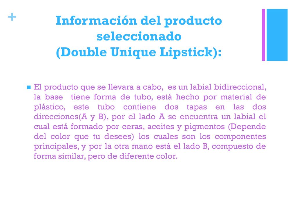 Información del producto seleccionado (Double Unique Lipstick):