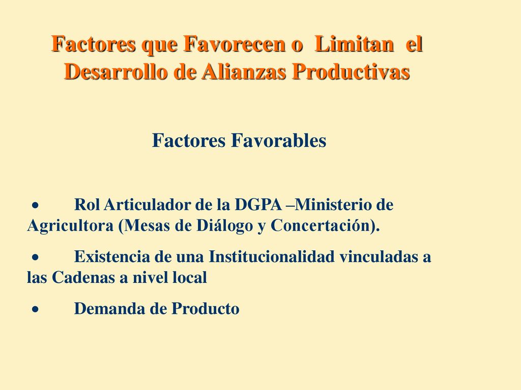Factores que Favorecen o Limitan el Desarrollo de Alianzas Productivas