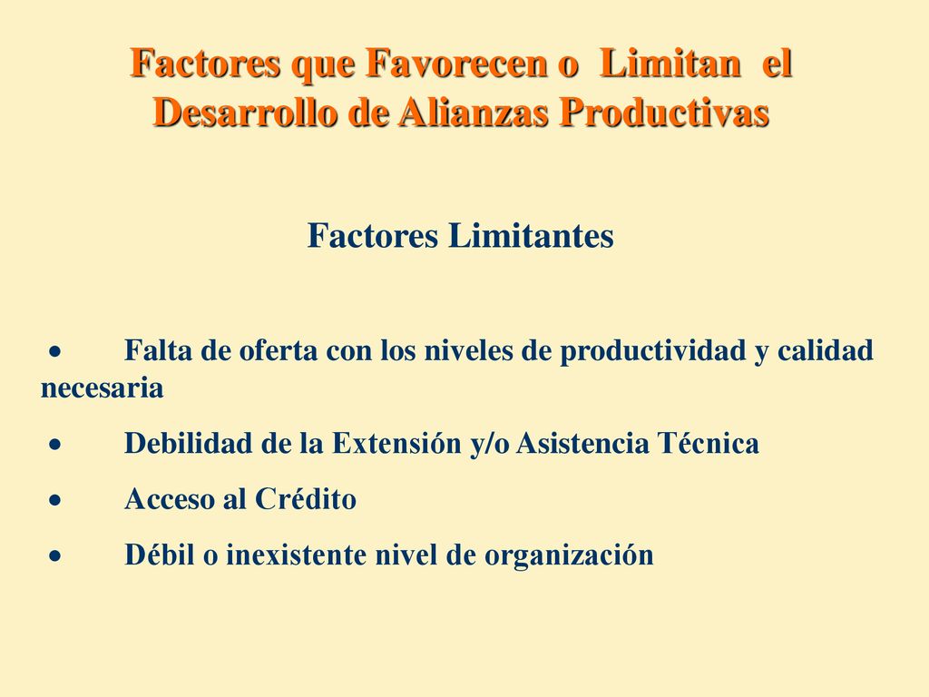 Factores que Favorecen o Limitan el Desarrollo de Alianzas Productivas