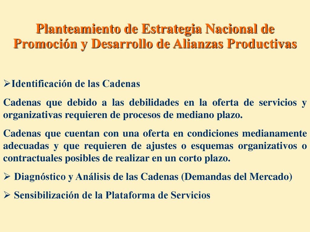 Planteamiento de Estrategia Nacional de Promoción y Desarrollo de Alianzas Productivas