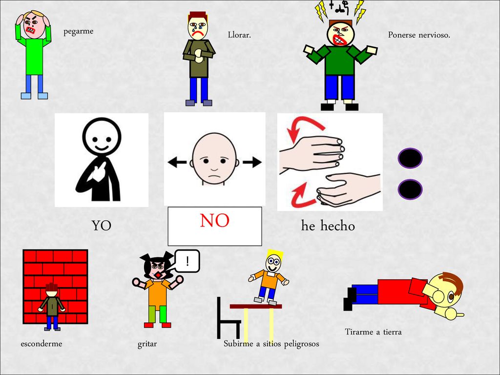 NO YO he hecho ! pegarme Llorar. Ponerse nervioso. Tirarme a tierra