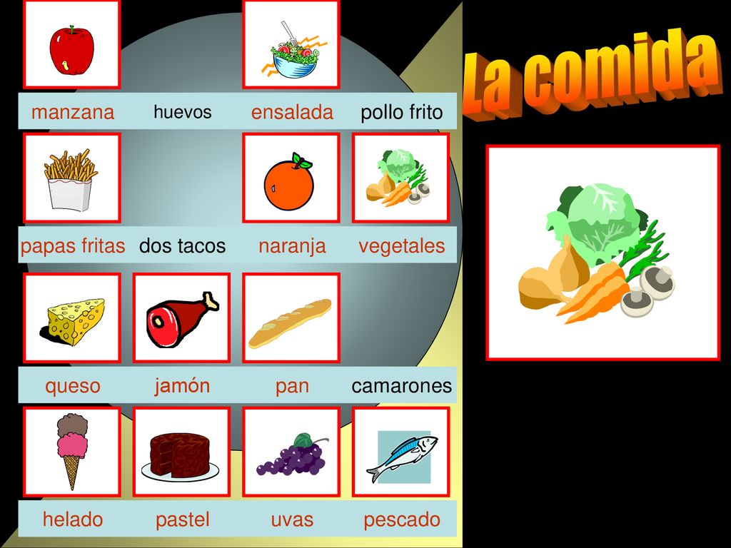 La comida manzana ensalada pollo frito papas fritas dos tacos naranja