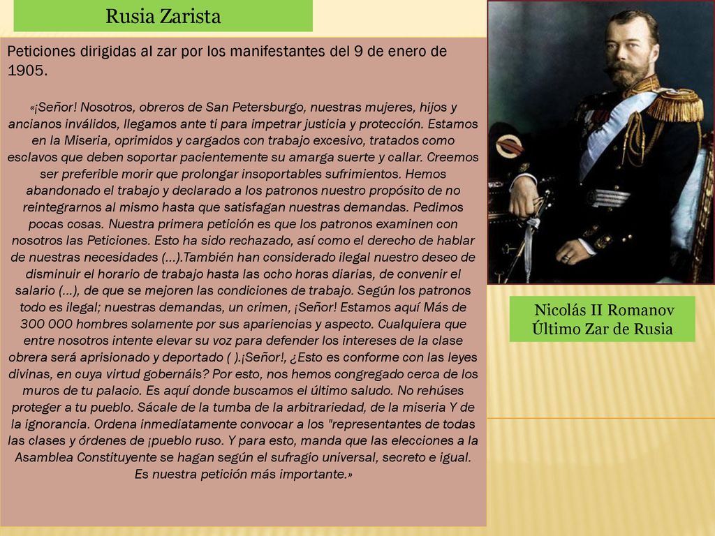 Rusia Zarista Peticiones dirigidas al zar por los manifestantes del 9 de enero de