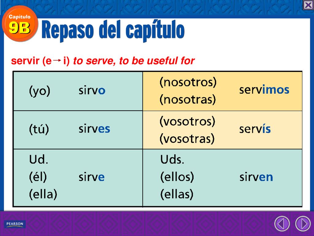 servir (e i) to serve, to be useful for