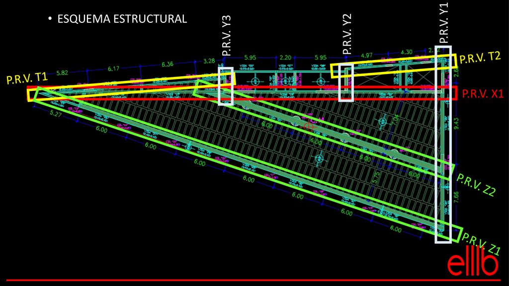 P.R.V. Y1 P.R.V. Y3 P.R.V. Y2 ESQUEMA ESTRUCTURAL P.R.V. T2 P.R.V. T1 P.R.V. X1 P.R.V. Z2 P.R.V. Z1