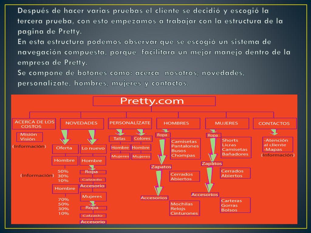 Después de hacer varias pruebas el cliente se decidió y escogió la tercera prueba, con esto empezamos a trabajar con la estructura de la pagina de Pretty.