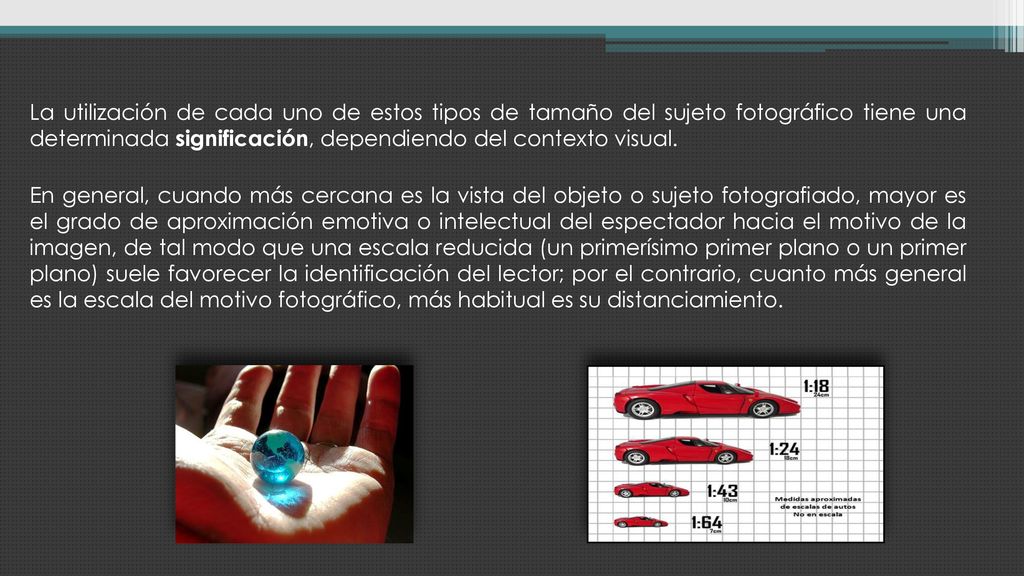 La utilización de cada uno de estos tipos de tamaño del sujeto fotográfico tiene una determinada significación, dependiendo del contexto visual.