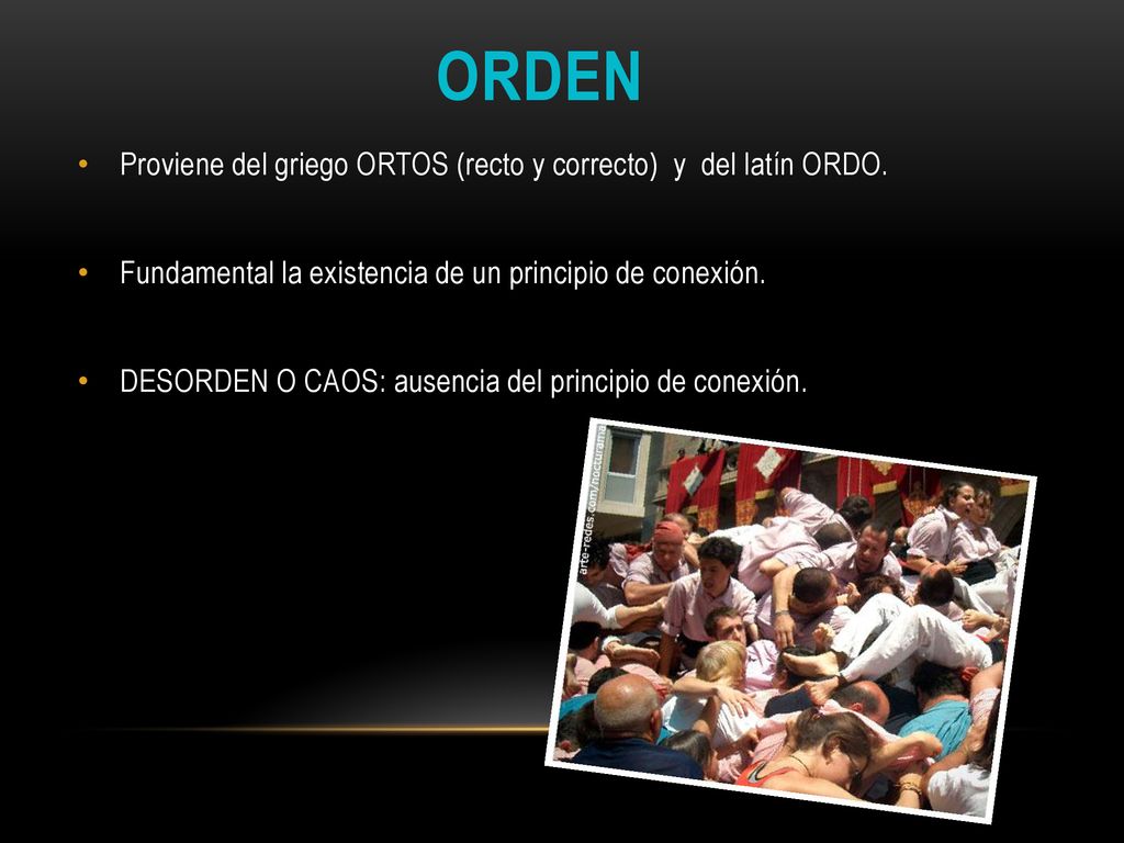 ORDEN Proviene del griego ORTOS (recto y correcto) y del latín ORDO.