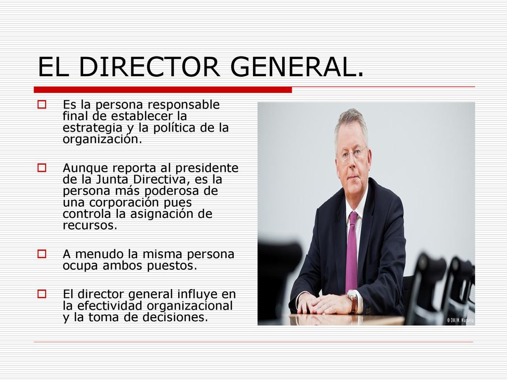 EL DIRECTOR GENERAL. Es la persona responsable final de establecer la estrategia y la política de la organización.